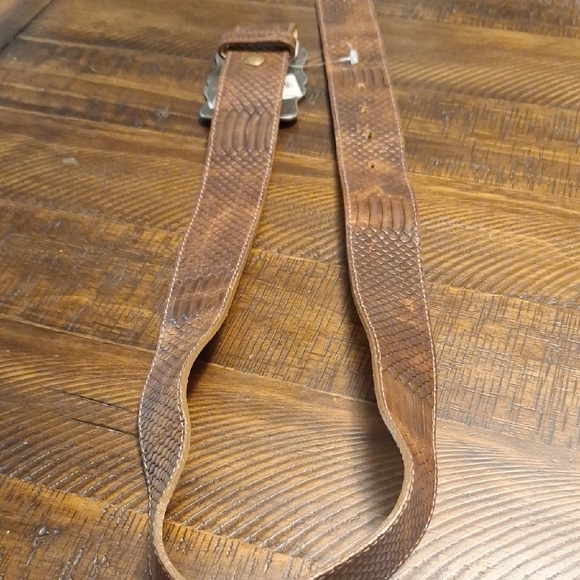 Leatherock Embossed Brown Leather Belt with Pewter Ornate Buckle